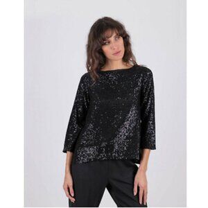 Semicouture Sequin Embellished Blouse Top Cocktail Evening Black S New 205757